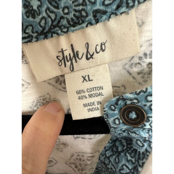 Style‎ & Co Womens Blue Blouse X-Large long sleeve v-neck cotton pullover - Picture 6 of 6